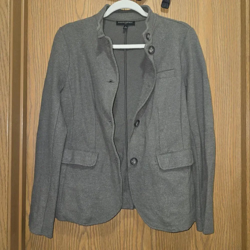 Banana Republic Military Piqué Knit Stand Collar Jacket Gray Academic Gorpcore